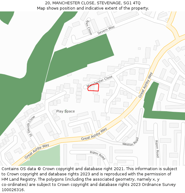 20, MANCHESTER CLOSE, STEVENAGE, SG1 4TQ: Location map and indicative extent of plot