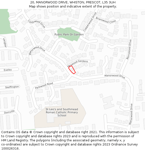 20, MANORWOOD DRIVE, WHISTON, PRESCOT, L35 3UH: Location map and indicative extent of plot