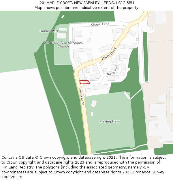 20, MAPLE CROFT, NEW FARNLEY, LEEDS, LS12 5RU: Location map and indicative extent of plot