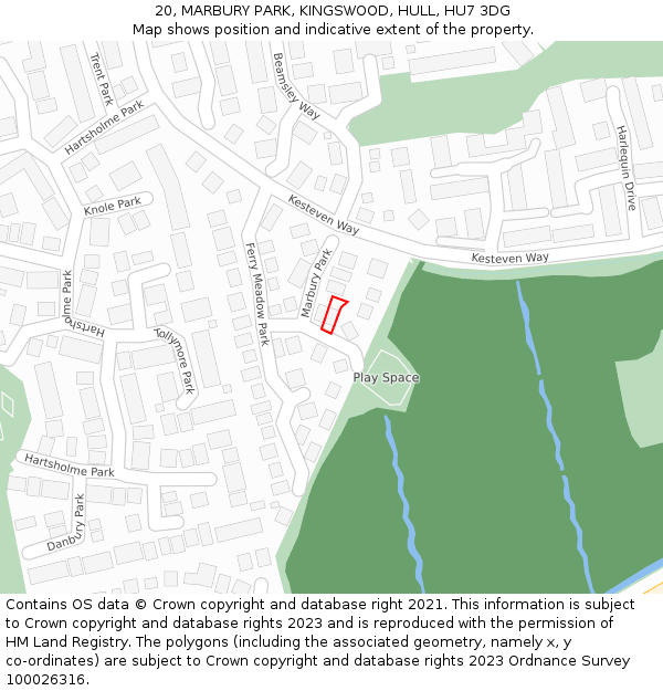 20, MARBURY PARK, KINGSWOOD, HULL, HU7 3DG: Location map and indicative extent of plot