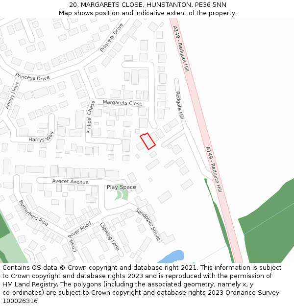 20, MARGARETS CLOSE, HUNSTANTON, PE36 5NN: Location map and indicative extent of plot