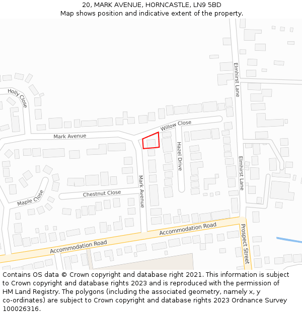 20, MARK AVENUE, HORNCASTLE, LN9 5BD: Location map and indicative extent of plot