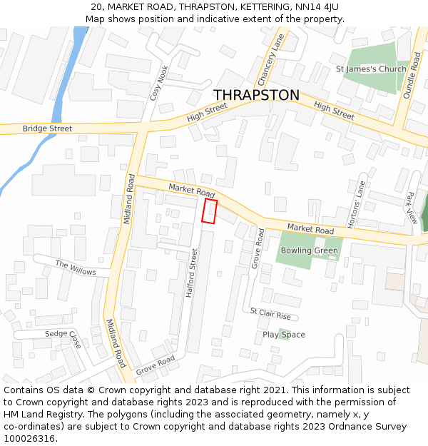 20, MARKET ROAD, THRAPSTON, KETTERING, NN14 4JU: Location map and indicative extent of plot