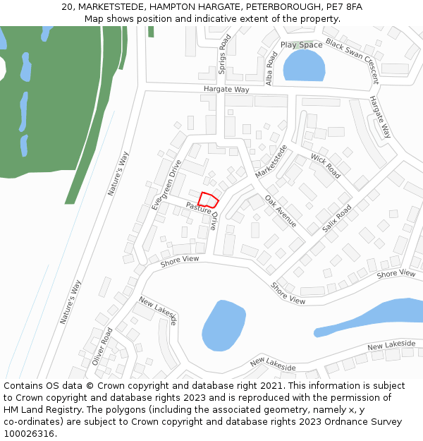 20, MARKETSTEDE, HAMPTON HARGATE, PETERBOROUGH, PE7 8FA: Location map and indicative extent of plot