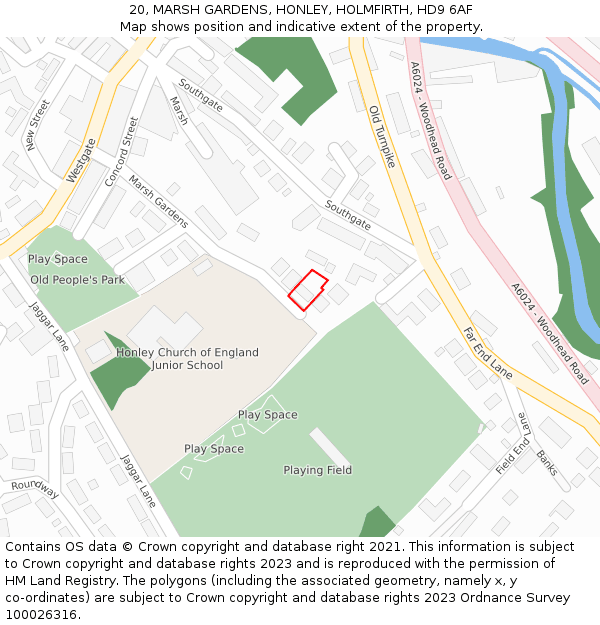 20, MARSH GARDENS, HONLEY, HOLMFIRTH, HD9 6AF: Location map and indicative extent of plot