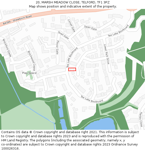 20, MARSH MEADOW CLOSE, TELFORD, TF1 3PZ: Location map and indicative extent of plot