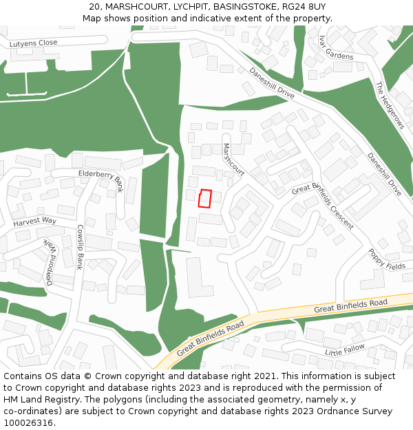 20, MARSHCOURT, LYCHPIT, BASINGSTOKE, RG24 8UY: Location map and indicative extent of plot