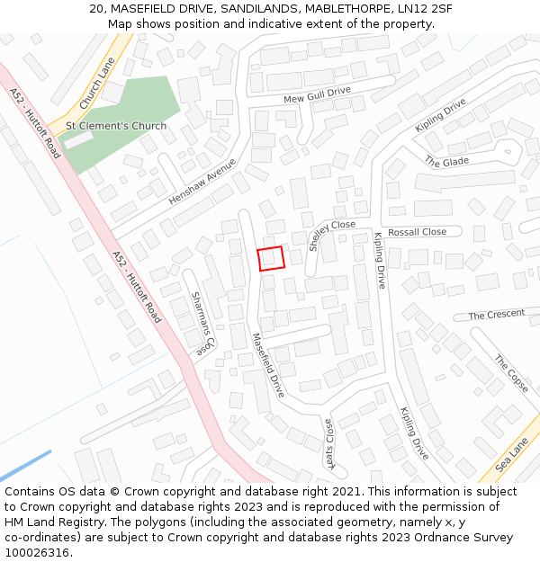 20, MASEFIELD DRIVE, SANDILANDS, MABLETHORPE, LN12 2SF: Location map and indicative extent of plot