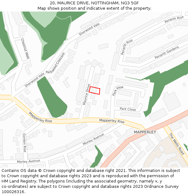 20, MAURICE DRIVE, NOTTINGHAM, NG3 5GF: Location map and indicative extent of plot