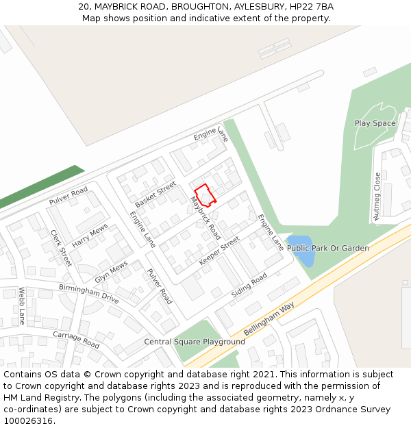 20, MAYBRICK ROAD, BROUGHTON, AYLESBURY, HP22 7BA: Location map and indicative extent of plot