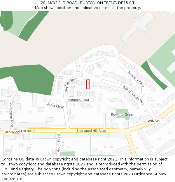 20, MAYFIELD ROAD, BURTON-ON-TRENT, DE15 0JT: Location map and indicative extent of plot