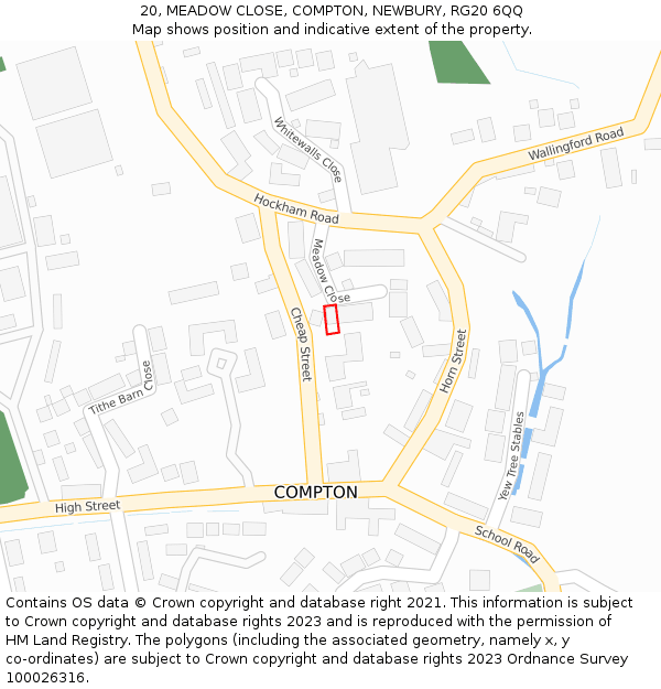 20, MEADOW CLOSE, COMPTON, NEWBURY, RG20 6QQ: Location map and indicative extent of plot