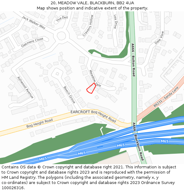 20, MEADOW VALE, BLACKBURN, BB2 4UA: Location map and indicative extent of plot