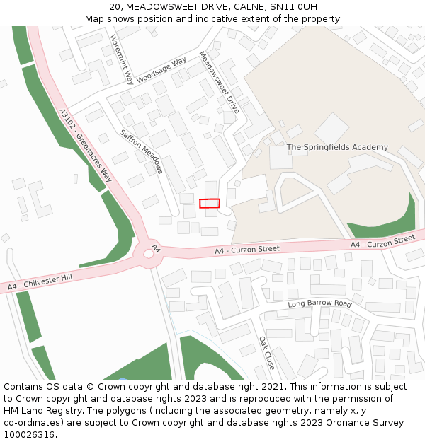 20, MEADOWSWEET DRIVE, CALNE, SN11 0UH: Location map and indicative extent of plot