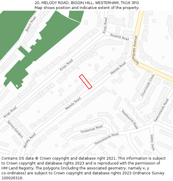 20, MELODY ROAD, BIGGIN HILL, WESTERHAM, TN16 3PG: Location map and indicative extent of plot