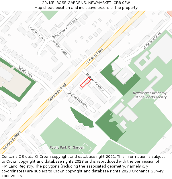 20, MELROSE GARDENS, NEWMARKET, CB8 0EW: Location map and indicative extent of plot