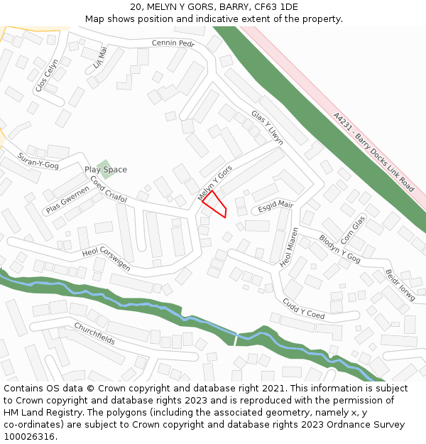 20, MELYN Y GORS, BARRY, CF63 1DE: Location map and indicative extent of plot