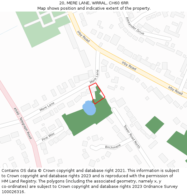 20, MERE LANE, WIRRAL, CH60 6RR: Location map and indicative extent of plot
