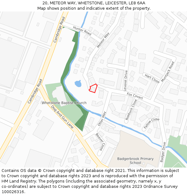 20, METEOR WAY, WHETSTONE, LEICESTER, LE8 6AA: Location map and indicative extent of plot