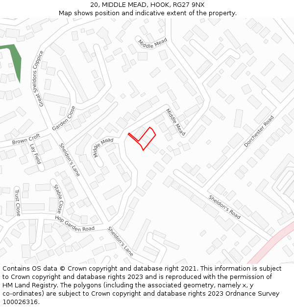 20, MIDDLE MEAD, HOOK, RG27 9NX: Location map and indicative extent of plot
