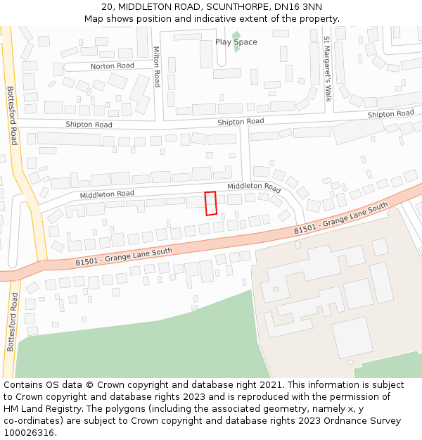 20, MIDDLETON ROAD, SCUNTHORPE, DN16 3NN: Location map and indicative extent of plot