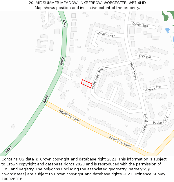 20, MIDSUMMER MEADOW, INKBERROW, WORCESTER, WR7 4HD: Location map and indicative extent of plot