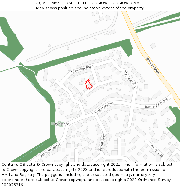20, MILDMAY CLOSE, LITTLE DUNMOW, DUNMOW, CM6 3FJ: Location map and indicative extent of plot