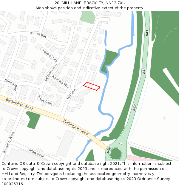 20, MILL LANE, BRACKLEY, NN13 7XU: Location map and indicative extent of plot
