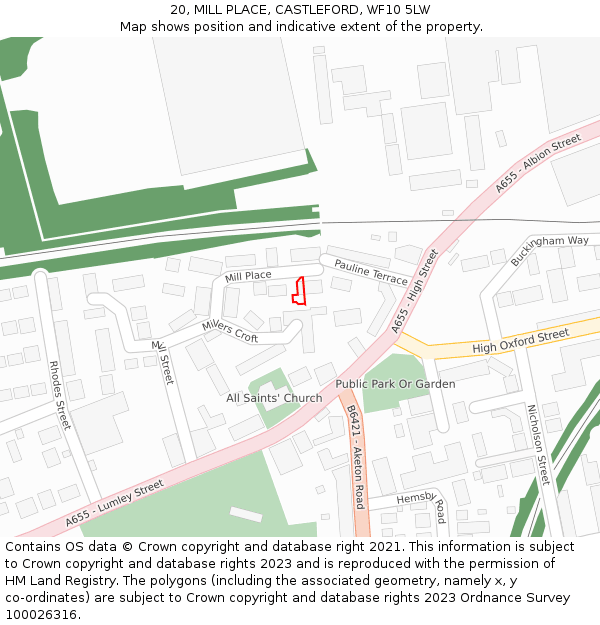 20, MILL PLACE, CASTLEFORD, WF10 5LW: Location map and indicative extent of plot