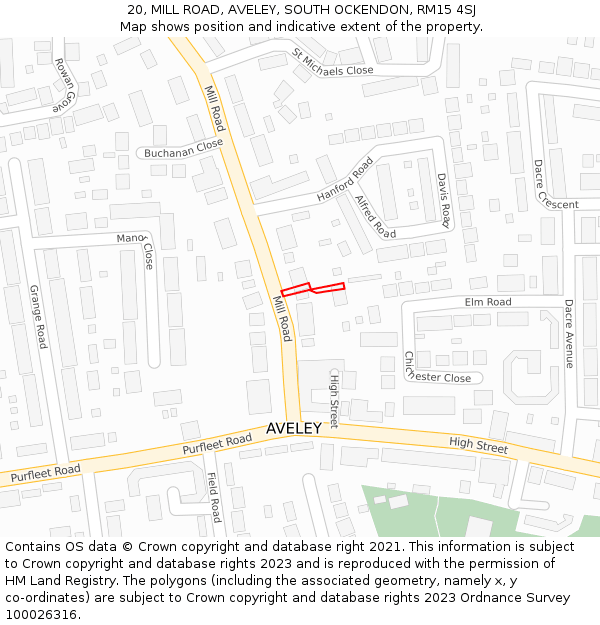 20, MILL ROAD, AVELEY, SOUTH OCKENDON, RM15 4SJ: Location map and indicative extent of plot