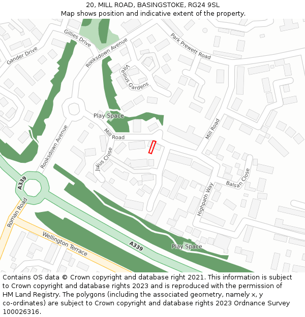 20, MILL ROAD, BASINGSTOKE, RG24 9SL: Location map and indicative extent of plot