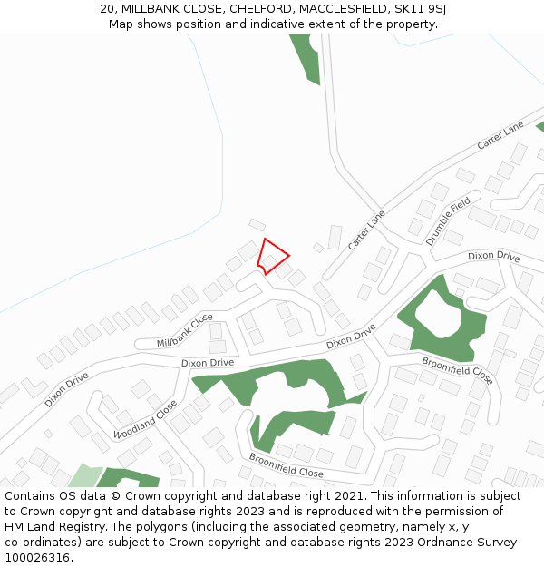 20, MILLBANK CLOSE, CHELFORD, MACCLESFIELD, SK11 9SJ: Location map and indicative extent of plot