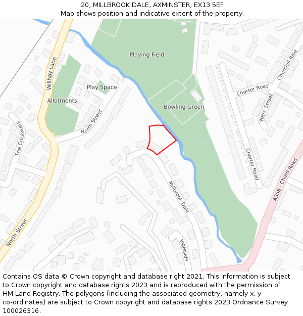 20, MILLBROOK DALE, AXMINSTER, EX13 5EF: Location map and indicative extent of plot