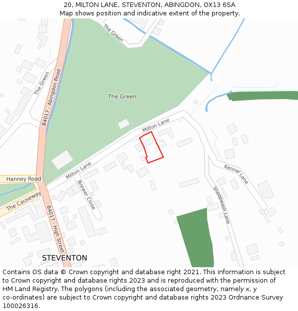 20, MILTON LANE, STEVENTON, ABINGDON, OX13 6SA: Location map and indicative extent of plot