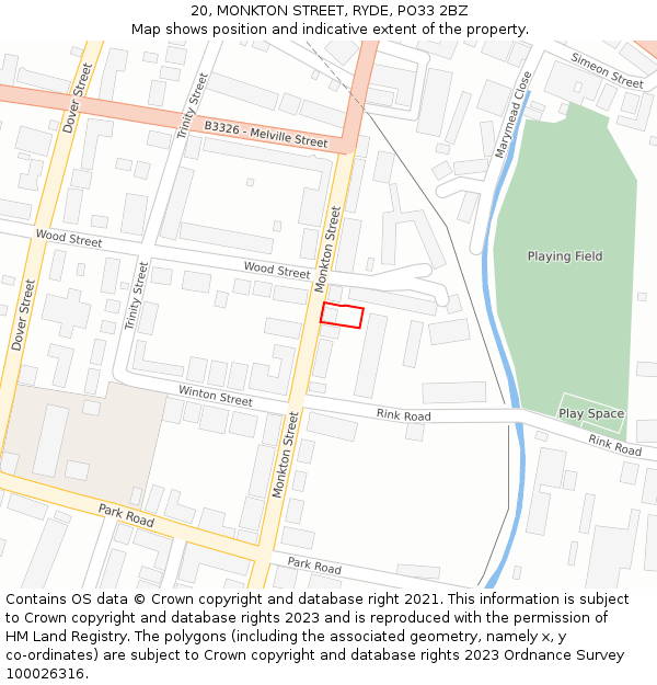 20, MONKTON STREET, RYDE, PO33 2BZ: Location map and indicative extent of plot