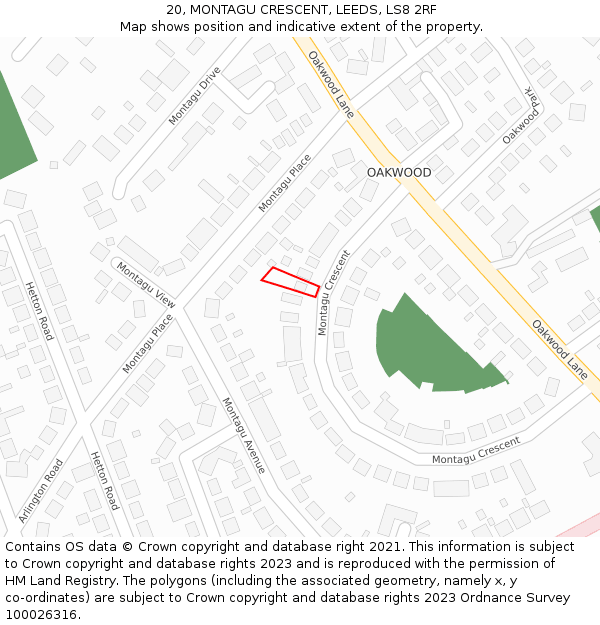 20, MONTAGU CRESCENT, LEEDS, LS8 2RF: Location map and indicative extent of plot