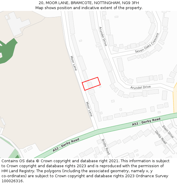 20, MOOR LANE, BRAMCOTE, NOTTINGHAM, NG9 3FH: Location map and indicative extent of plot
