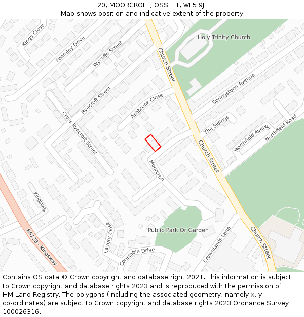 20, MOORCROFT, OSSETT, WF5 9JL: Location map and indicative extent of plot