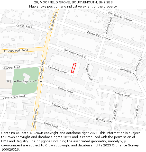 20, MOORFIELD GROVE, BOURNEMOUTH, BH9 2BB: Location map and indicative extent of plot