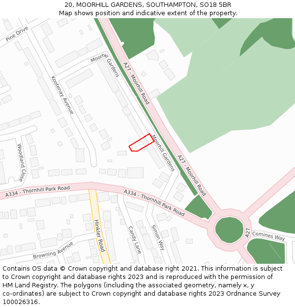 20, MOORHILL GARDENS, SOUTHAMPTON, SO18 5BR: Location map and indicative extent of plot