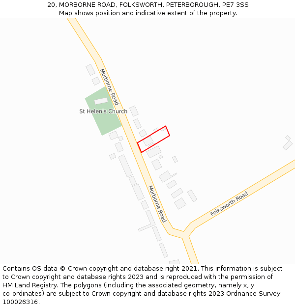 20, MORBORNE ROAD, FOLKSWORTH, PETERBOROUGH, PE7 3SS: Location map and indicative extent of plot