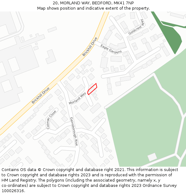 20, MORLAND WAY, BEDFORD, MK41 7NP: Location map and indicative extent of plot