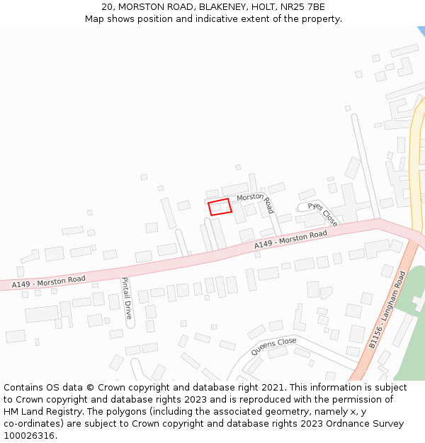 20, MORSTON ROAD, BLAKENEY, HOLT, NR25 7BE: Location map and indicative extent of plot