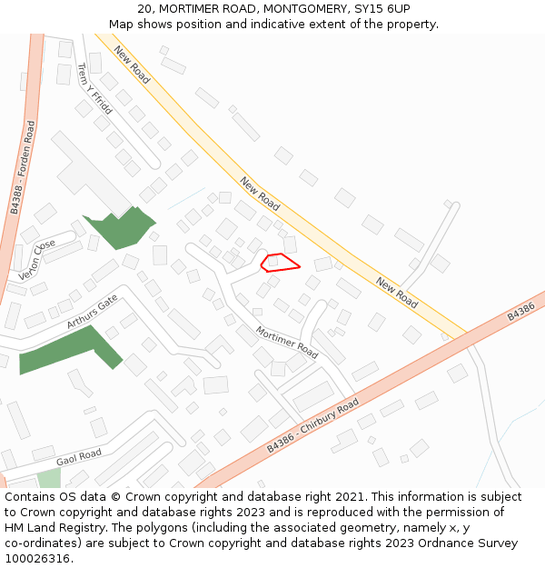 20, MORTIMER ROAD, MONTGOMERY, SY15 6UP: Location map and indicative extent of plot