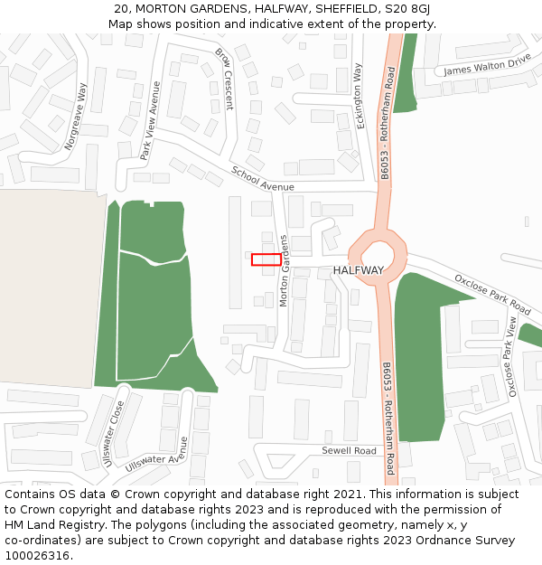 20, MORTON GARDENS, HALFWAY, SHEFFIELD, S20 8GJ: Location map and indicative extent of plot