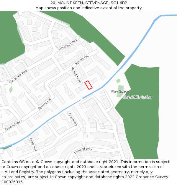 20, MOUNT KEEN, STEVENAGE, SG1 6BP: Location map and indicative extent of plot