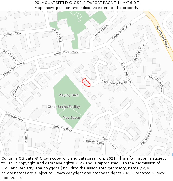 20, MOUNTSFIELD CLOSE, NEWPORT PAGNELL, MK16 0JE: Location map and indicative extent of plot