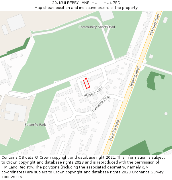 20, MULBERRY LANE, HULL, HU4 7ED: Location map and indicative extent of plot