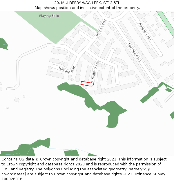 20, MULBERRY WAY, LEEK, ST13 5TL: Location map and indicative extent of plot