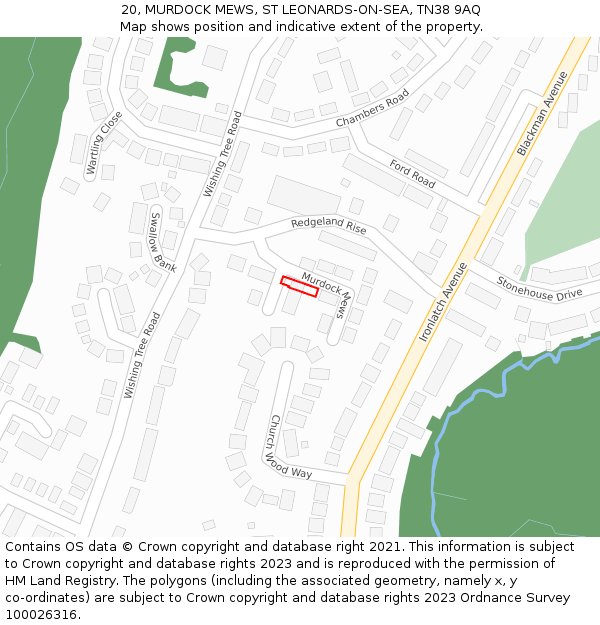 20, MURDOCK MEWS, ST LEONARDS-ON-SEA, TN38 9AQ: Location map and indicative extent of plot